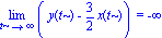 Limit(y(t)-3/2*x(t), t = infinity) = -infinity