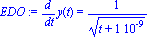 EDO := diff(y(t), t) = 1/(t+0.1e-8)^(1/2)