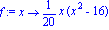 f := proc (x) options operator, arrow; 1/20*x*(x^2-16) end proc