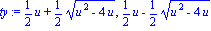 ty := 1/2*u+1/2*(u^2-4*u)^(1/2), 1/2*u-1/2*(u^2-4*u)^(1/2)