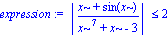 expression := abs((x+sin(x))/(x^7+x-3)) <= 2